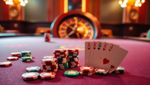 Players engaging at a vibrant 789P casino table with poker chips and cards.