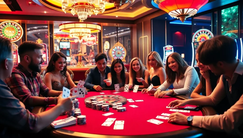 Engaging casino scene with players enjoying porn games at a luxurious poker table, vibrant atmosphere.
