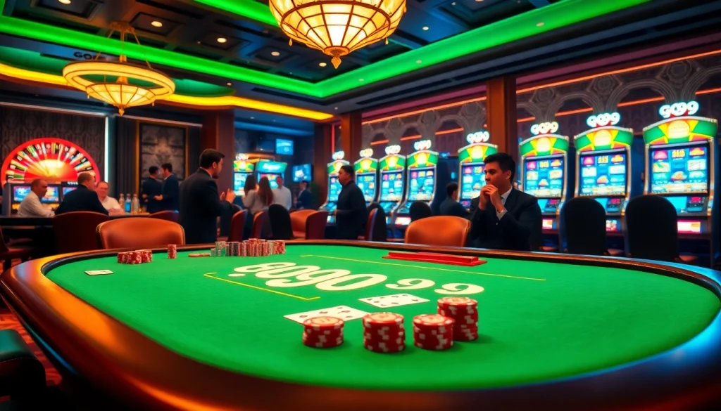 Players enjoying a high-stakes game at the GO99 poker table in a luxurious casino setting.