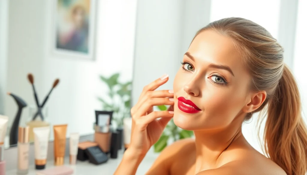 Woman applying cc cream for oily skin at a modern vanity, showcasing a flawless matte finish.