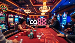 Players enjoying thrilling casino games at co88, featuring vibrant tables and exciting slot machines.