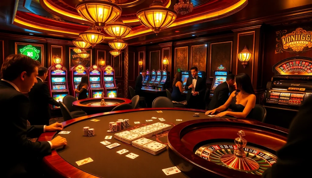 Gambling excitement at a casino capturing the thrill of vn168 poker gameplay with vibrant visuals.