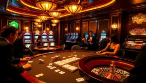 Gambling excitement at a casino capturing the thrill of vn168 poker gameplay with vibrant visuals.
