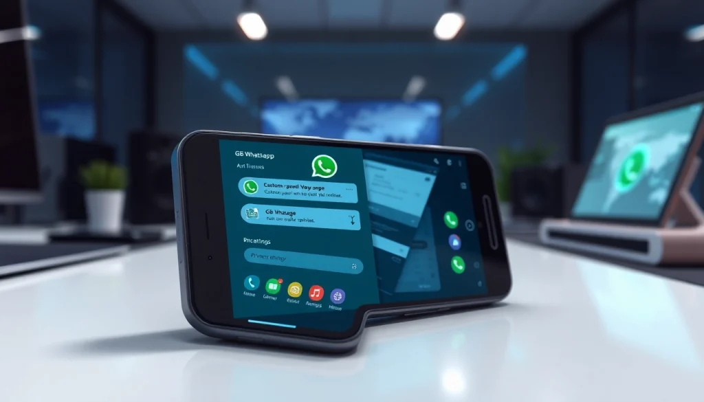 Explore the GB WhatsApp app interface on a modern smartphone, showcasing advanced messaging features.