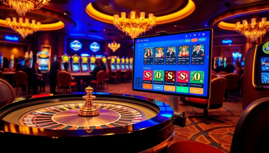 Experience Gopay88 Daftar in a luxurious casino setting with roulette and slot machines.