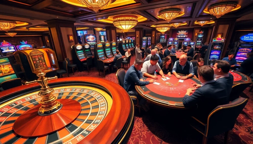 SODO Casino gaming floor with luxurious tables and vibrant slot machines, showcasing exciting gambling atmosphere.