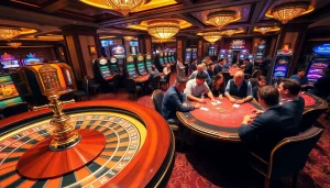 SODO Casino gaming floor with luxurious tables and vibrant slot machines, showcasing exciting gambling atmosphere.