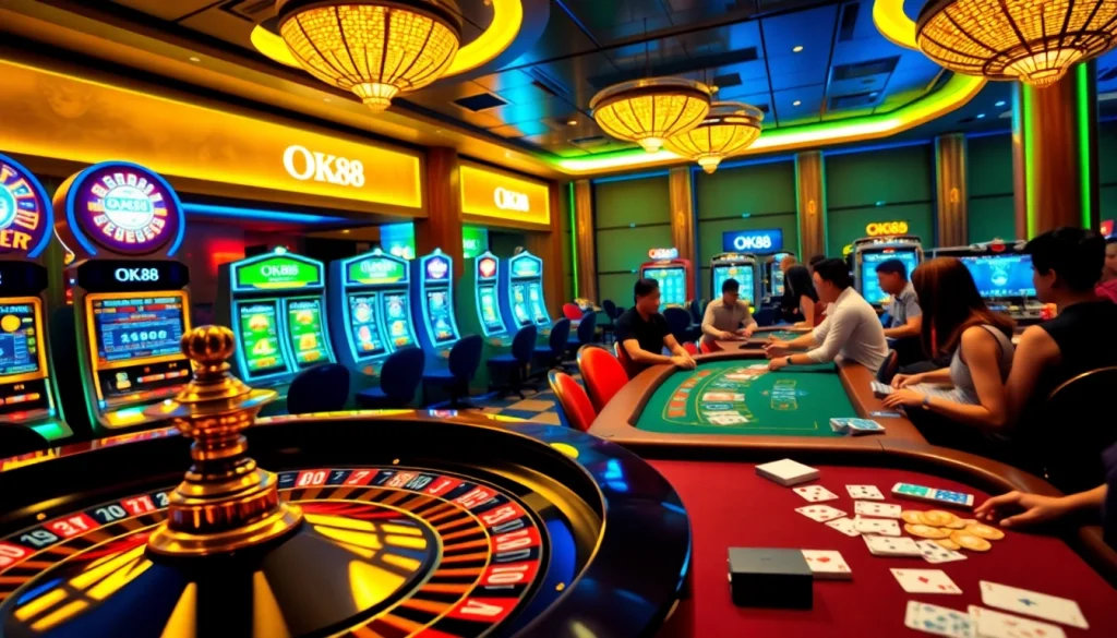 Experience thrilling gameplay at OK88, with vibrant slot machines and dynamic poker tables.