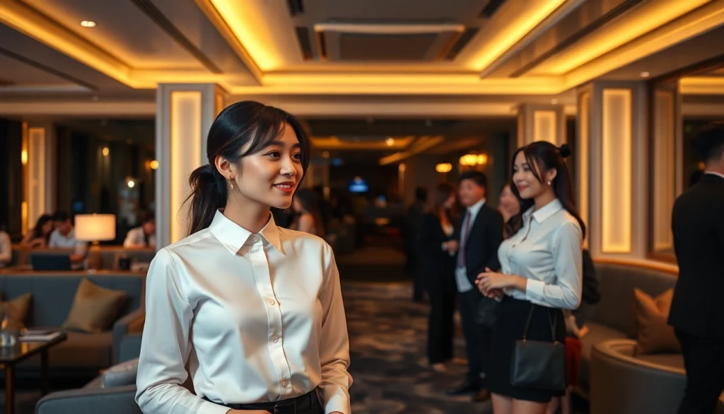 Suwon셔츠룸 features elegant hosts and a chic modern interior for a vibrant entertainment experience.