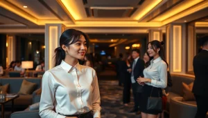 Suwon셔츠룸 features elegant hosts and a chic modern interior for a vibrant entertainment experience.