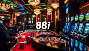 Professional gamblers playing exciting casino games with 88i branding present.