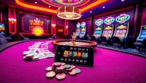Experience the thrill of casino gaming with the 7c77 app on display at a luxurious gaming table.