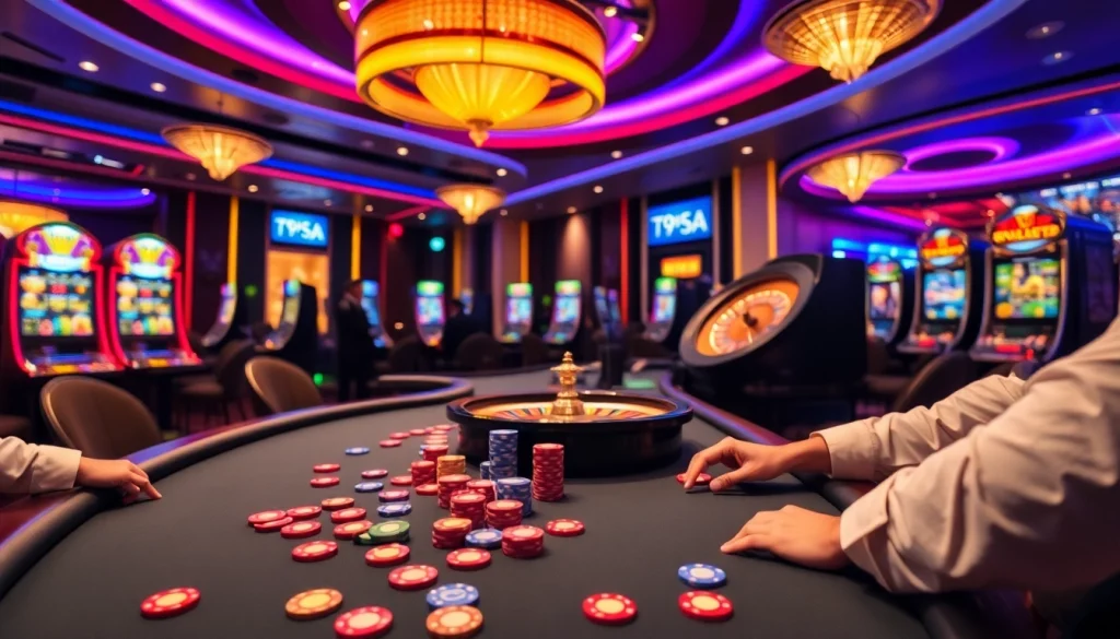 Engaging gameplay at https://789f.living/ in a vibrant casino atmosphere with poker and slot machines.