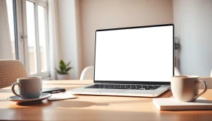 Using beyaz ekran on a laptop in a bright, minimalist workspace for productivity and focus.