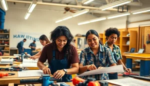 Hands-on training at hawaii trade schools with diverse students actively engaged in learning.