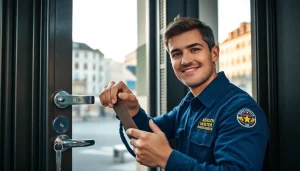 Professioneller Schlüsseldienst aus Wiesbaden, der gekonnt eine Tür mit speziellem Werkzeug öffnet und dabei Vertrauen sowie Effizienz ausstrahlt.