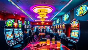 Menampilkan pengalaman berjudi yang dinamis dengan qqslot777 link dalam suasana kasino yang cerah.