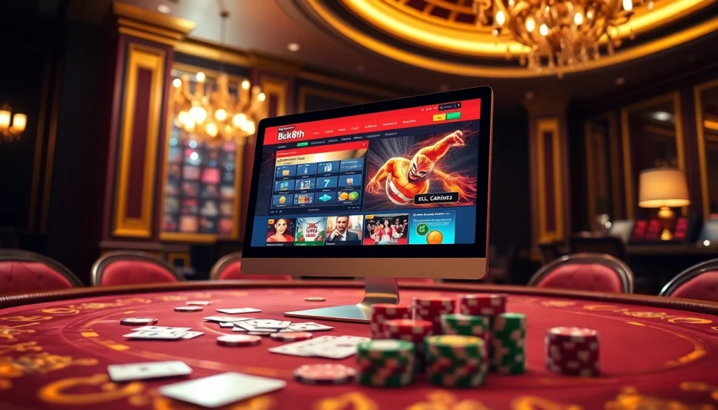 Experience the excitement of bk8th with vibrant casino visuals showcasing a luxurious gaming environment.