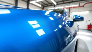 Ceramic coating Chattanooga applied on a vehicle, showcasing its glossy finish in a professional setting.