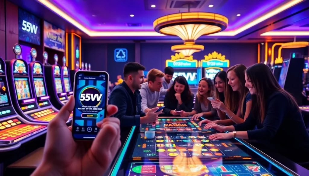 The 55VV online gambling experience with players enjoying engaging games in a modern digital casino.