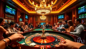 Experience the excitement of gambling at jun 88's vibrant roulette table in a luxurious casino setting.