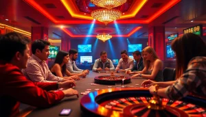 Experience the excitement of gaming at 98win online casino with vibrant players and colorful tables.
