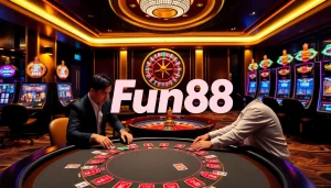 Exciting moment at Fun88 casino table with players engaged and colorful chips.