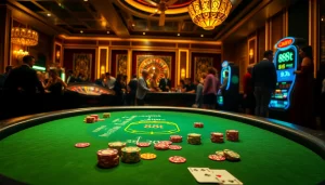 Players engage at a luxurious poker table with vibrant cards and chips, highlighting 88t experience.