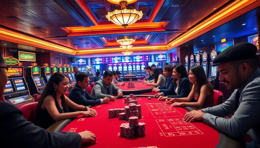 Engaging players at a luxurious casino scene inspired by https://nk88zz.bio/ showcasing excitement in gambling.