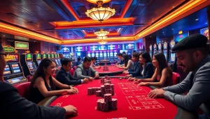 Engaging players at a luxurious casino scene inspired by https://nk88zz.bio/ showcasing excitement in gambling.