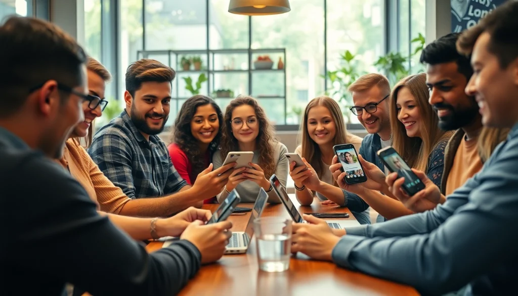 Find local OnlyFans creators near me in a lively cafe setting with diverse users engaging online.