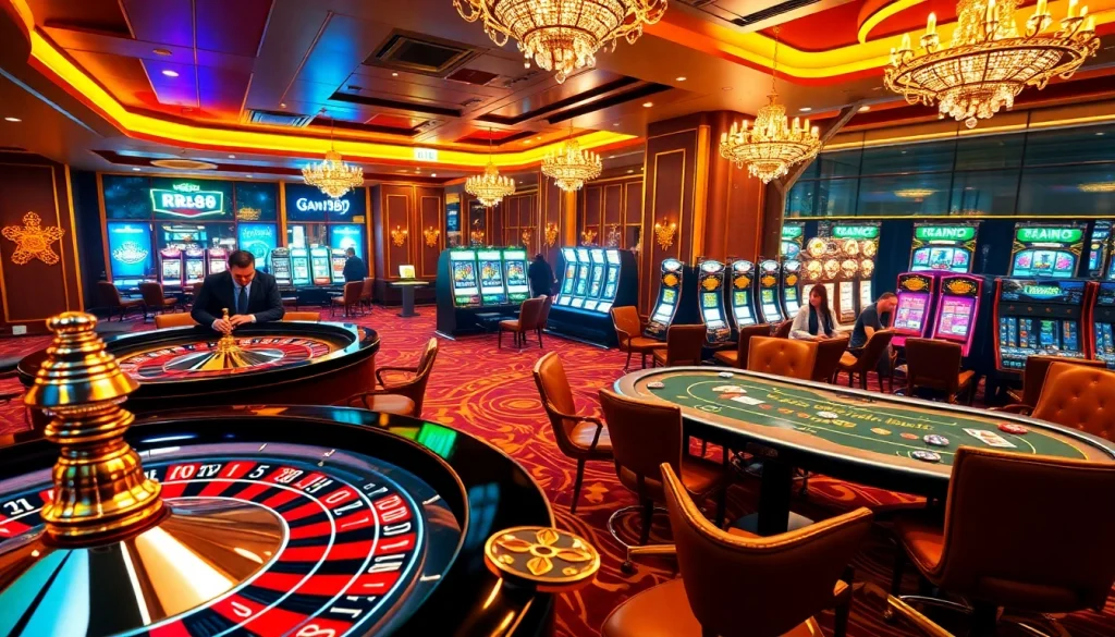 Experience the excitement of RR88 with vibrant casino tables and engaging gambling elements.