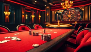 High-stakes poker table set in a luxurious casino environment showcasing xx88 elements.