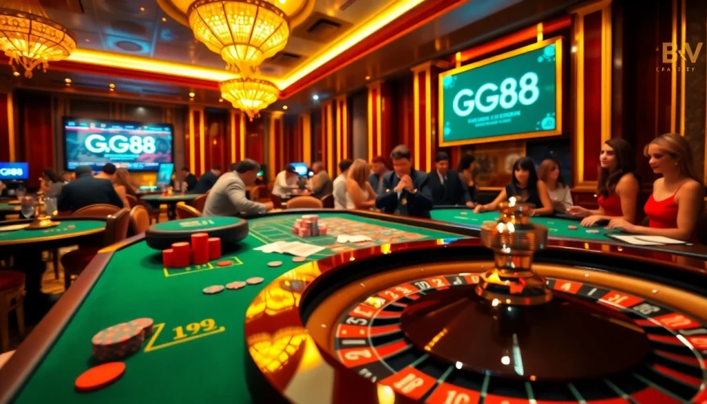Players enjoying a thrilling GG88 gaming experience at a vibrant casino table