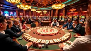 Rasakan sensasi Mahjong Ways 2 saat para pemain merayakan di meja kasino yang penuh warna.