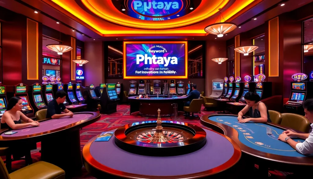 Phtaya casino scene showcasing exciting games like poker and slots in a vibrant atmosphere.
