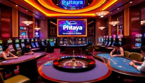 Phtaya casino scene showcasing exciting games like poker and slots in a vibrant atmosphere.