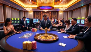 Exciting casino action at Dom88.us.com with vibrant poker gameplay and luxurious atmosphere.