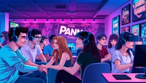 Porn games enthusiasts enjoying an adult-themed gaming experience in a vibrant lounge.