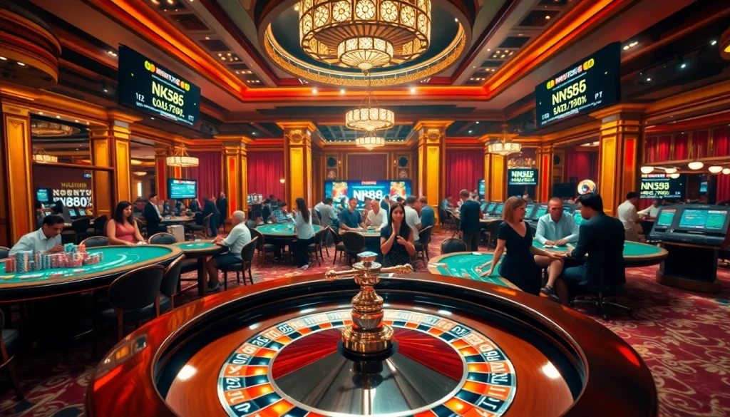 Players enjoying a thrilling game at NK88 net casino with excitement around a roulette table.