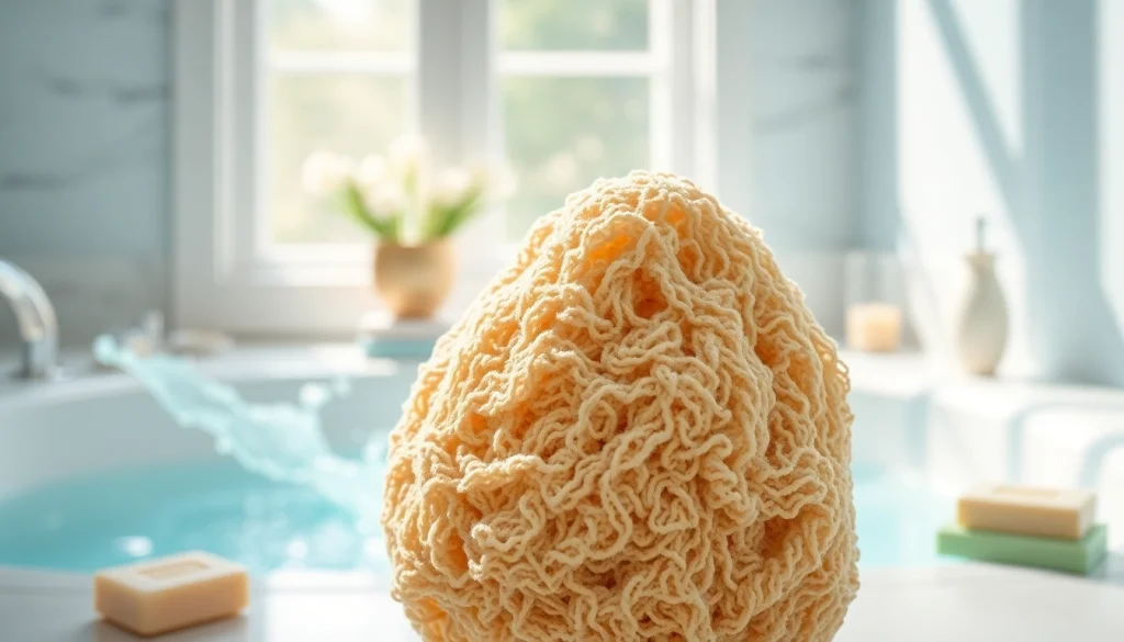 Best back loofah for dry skin resting in a serene bathroom setting
