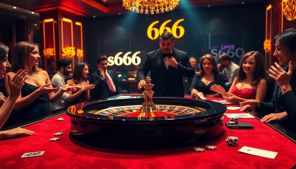 Experience the thrill of the s666 casino with players at a luxurious roulette table.
