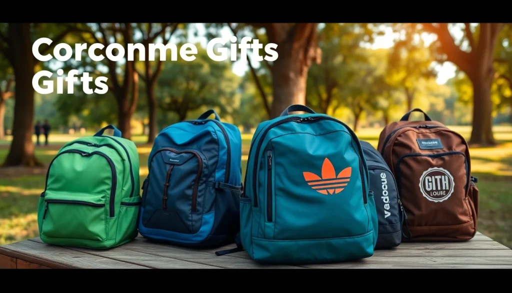 Stilingos kuprinės su logotipo spauda lauke, demonstruojančios prekės ženklo pasirinkimus.