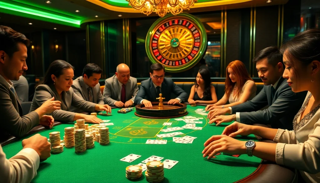 Raja 88 gaming table in a luxurious casino, showcasing players enjoying thrilling games.