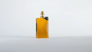 PECAH837 disposable vape with a gold finish in an elegant setting.