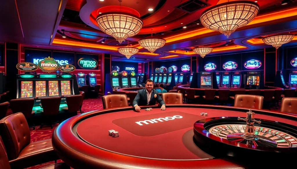 Experience an exciting poker game at mmoo with professional players and luxury casino ambiance.