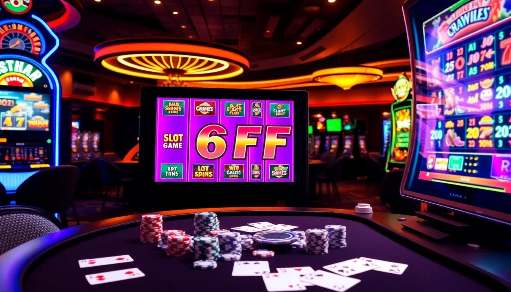 Experience the excitement of Slot game 6FF with vibrant slot machines and luxury casino gaming elements.