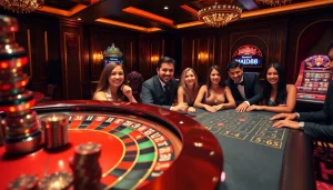 Exciting casino scene showcasing the thrill of gambling at Man88 with roulette, poker, and slots.