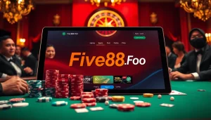 Experience thrilling casino action at Five88.foo with vibrant poker tables and colorful chips.