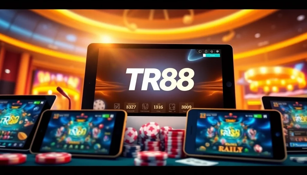 Engaging TR88 online gaming platform illustration showcasing diverse gaming options and vibrant interface.